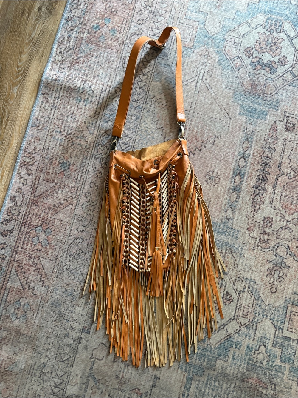 Free People Fringe Leather Crossbody in Tan